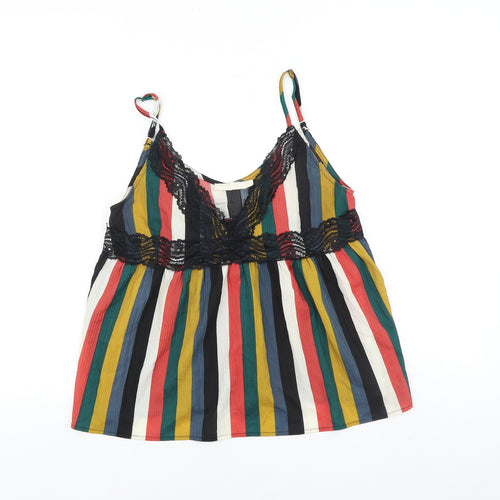 Vera & Lucy Womens Multicoloured Striped Viscose Camisole Tank Size S V-Neck - Lace Trim Detail