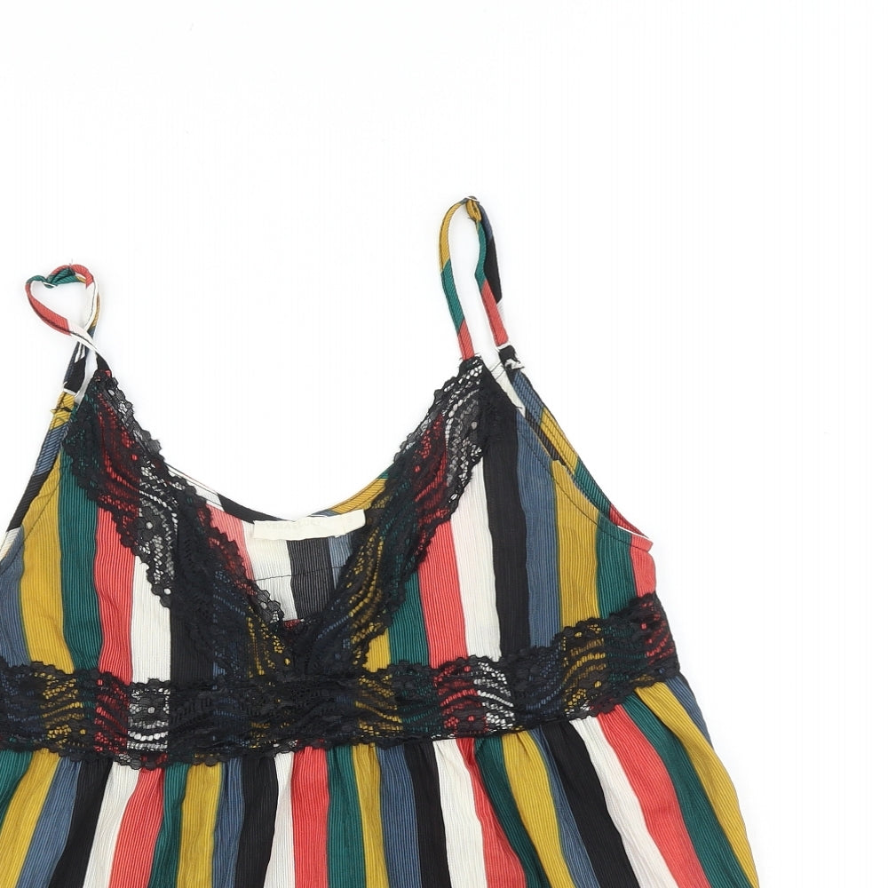 Vera & Lucy Womens Multicoloured Striped Viscose Camisole Tank Size S V-Neck - Lace Trim Detail