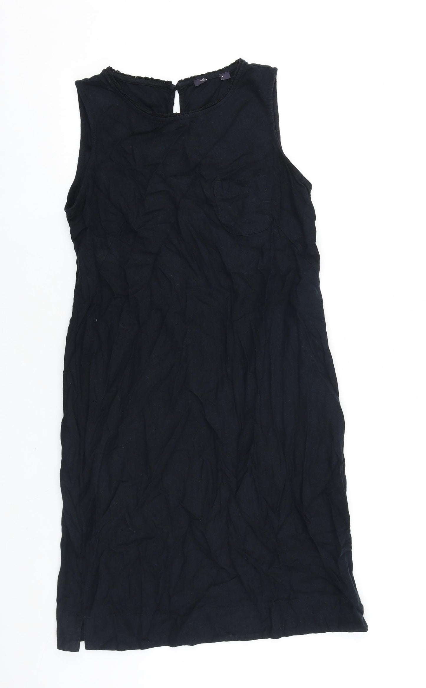 Marks and Spencer Womens Black 100% Cotton Shift Size M Boat Neck Button