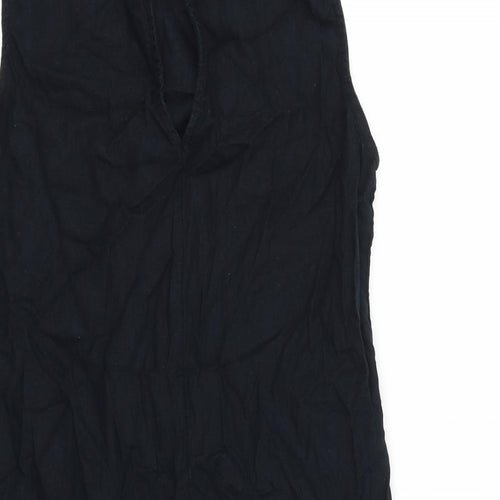 Marks and Spencer Womens Black 100% Cotton Shift Size M Boat Neck Button