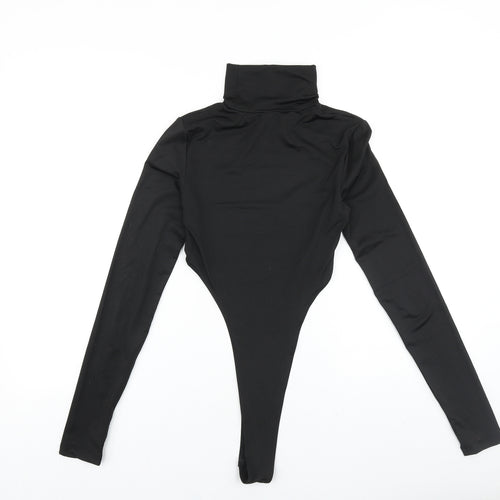 SheIn Womens Black Viscose Bodysuit One-Piece Size S Snap