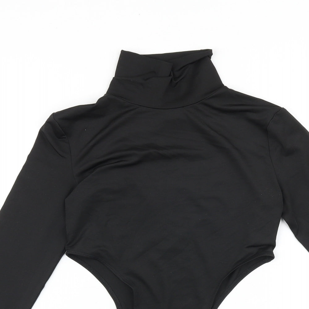 SheIn Womens Black Viscose Bodysuit One-Piece Size S Snap
