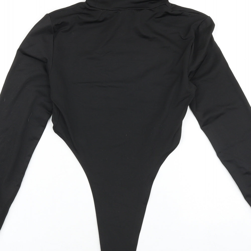 SheIn Womens Black Viscose Bodysuit One-Piece Size S Snap