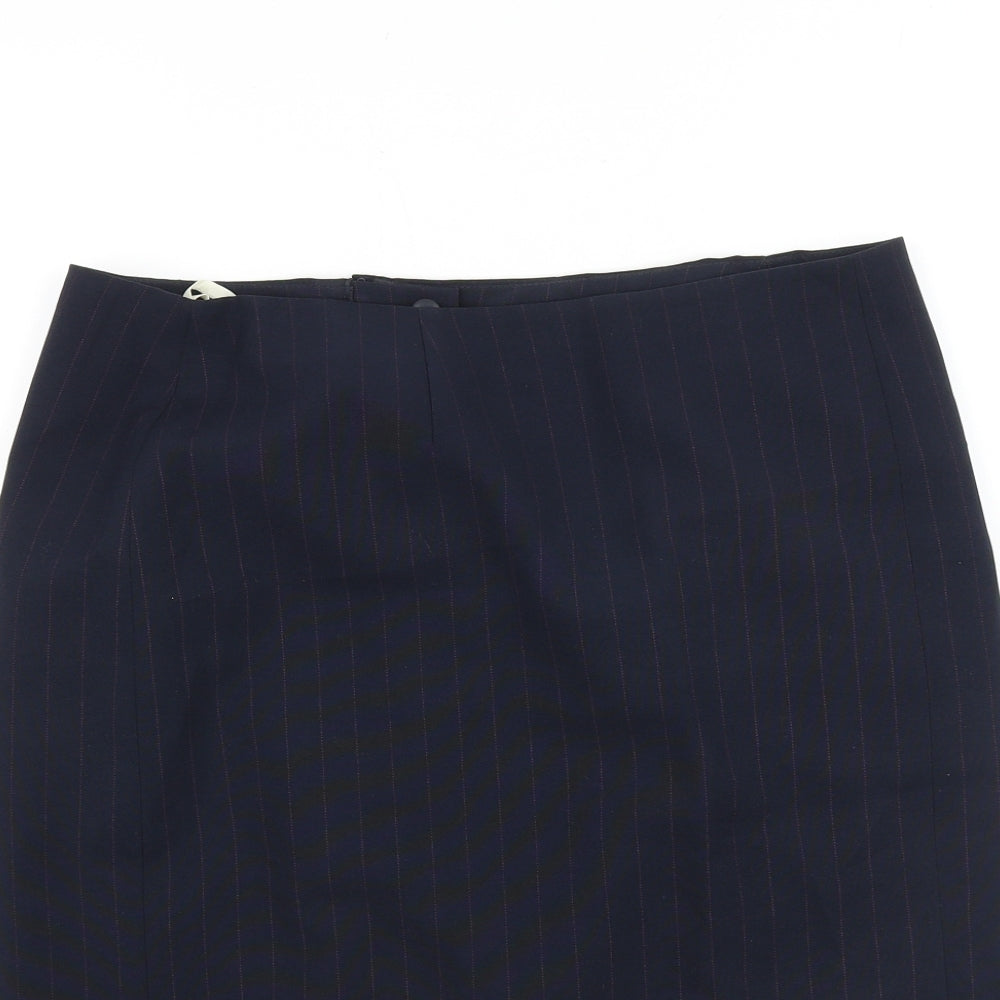 Dorothy Perkins Womens Blue Striped Polyester Straight & Pencil Skirt Size 14 Zip