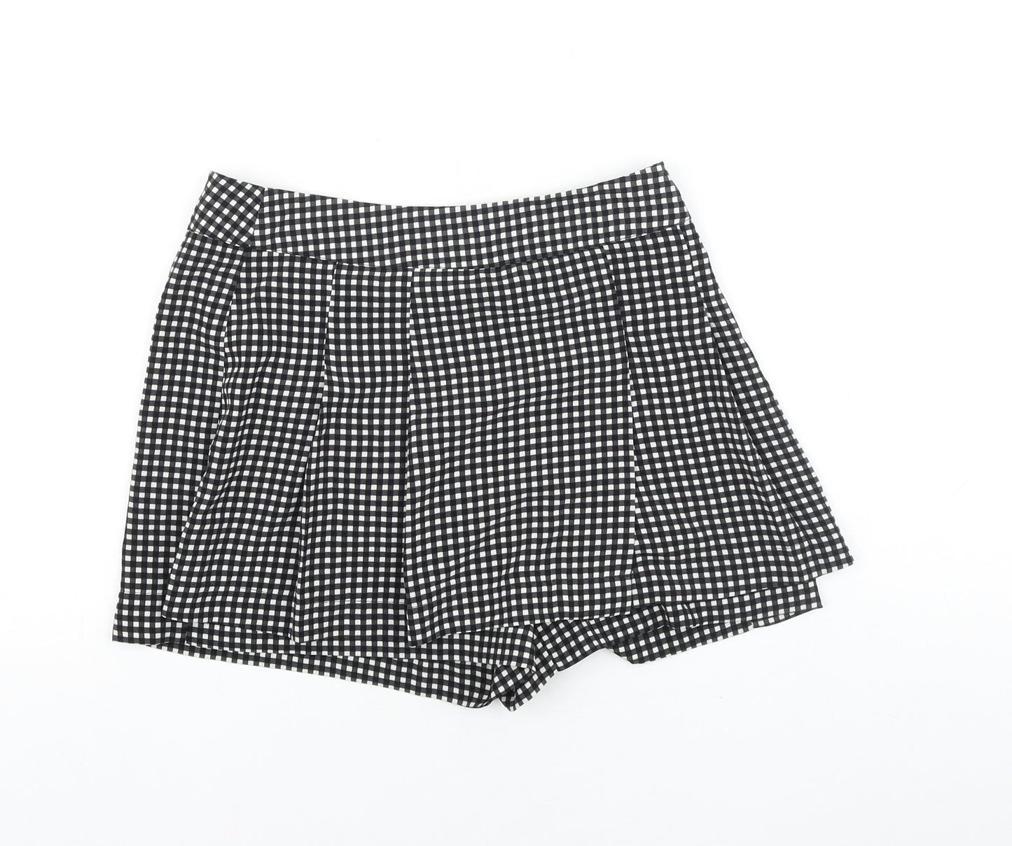 Topshop Womens Black Check Viscose Mini Skort Size 8 Zip