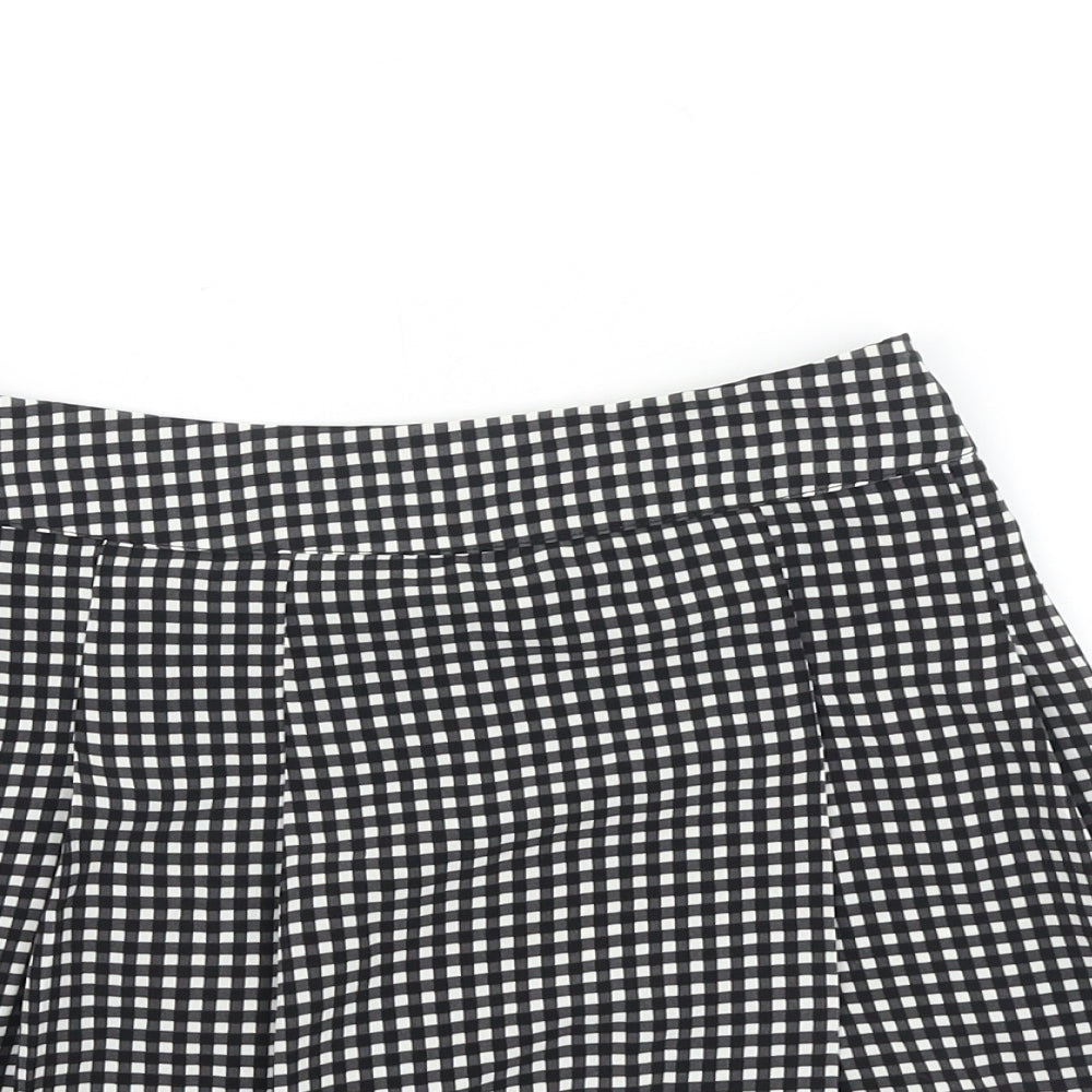 Topshop Womens Black Check Viscose Mini Skort Size 8 Zip