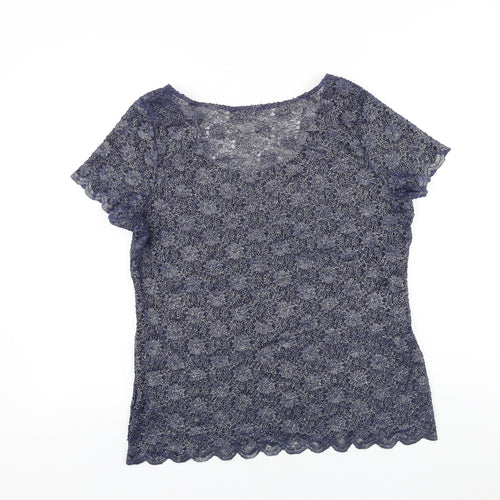 Marks and Spencer Womens Blue Polyamide Basic Blouse Size 14 Scoop Neck