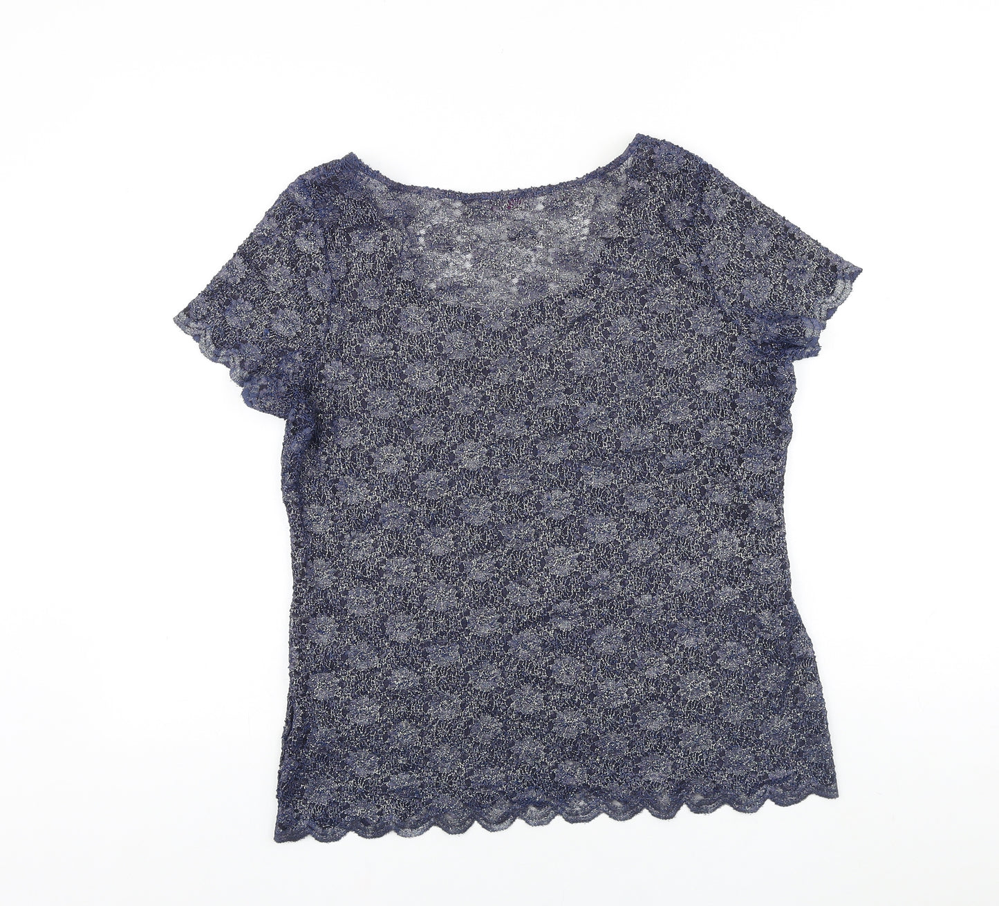 Marks and Spencer Womens Blue Polyamide Basic Blouse Size 14 Scoop Neck