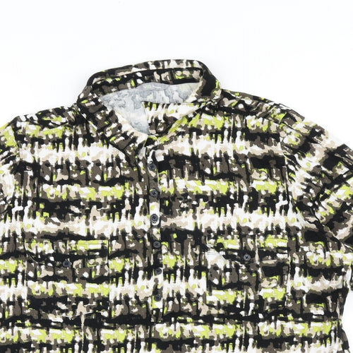 Marks and Spencer Womens Brown Geometric 100% Cotton Basic Button-Up Size 18 Collared