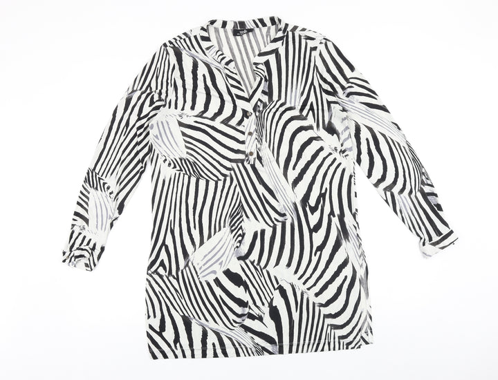 Wallis Womens Black Geometric Viscose Shift Size M V-Neck Button