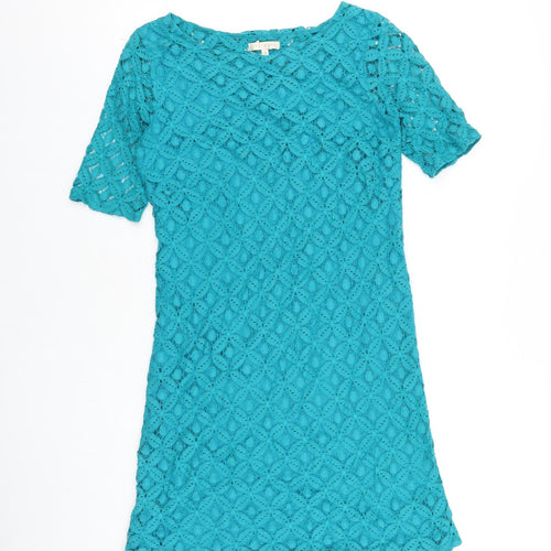 Epilogue Womens Blue 100% Cotton Shift Size 10 Boat Neck Zip