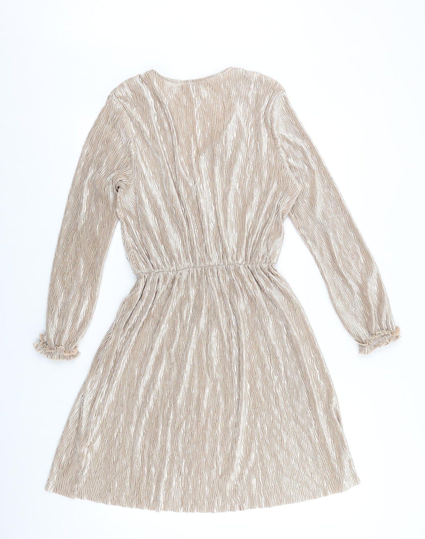 River Island Womens Gold Polyester Fit & Flare Size 16 V-Neck Pullover - Textured