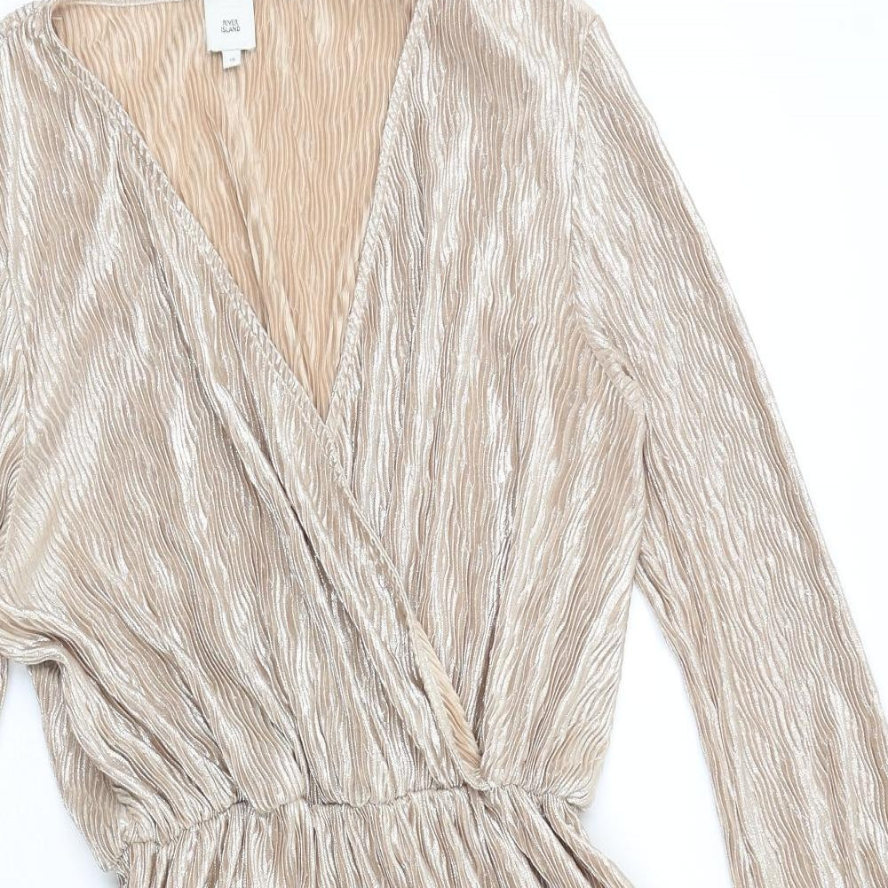 River Island Womens Gold Polyester Fit & Flare Size 16 V-Neck Pullover - Textured