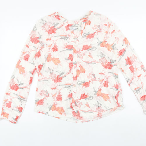 Marks and Spencer Womens White Floral Viscose Basic Button-Up Size 14 V-Neck