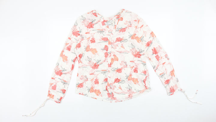 Marks and Spencer Womens White Floral Viscose Basic Button-Up Size 14 V-Neck
