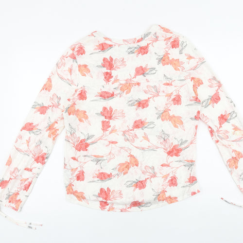Marks and Spencer Womens White Floral Viscose Basic Button-Up Size 14 V-Neck