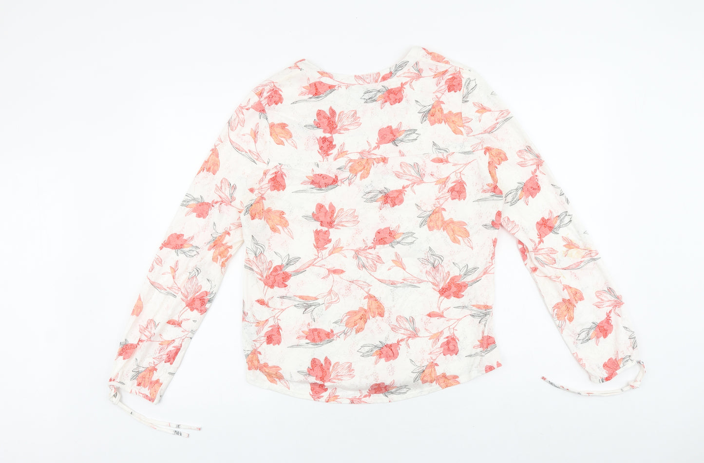 Marks and Spencer Womens White Floral Viscose Basic Button-Up Size 14 V-Neck