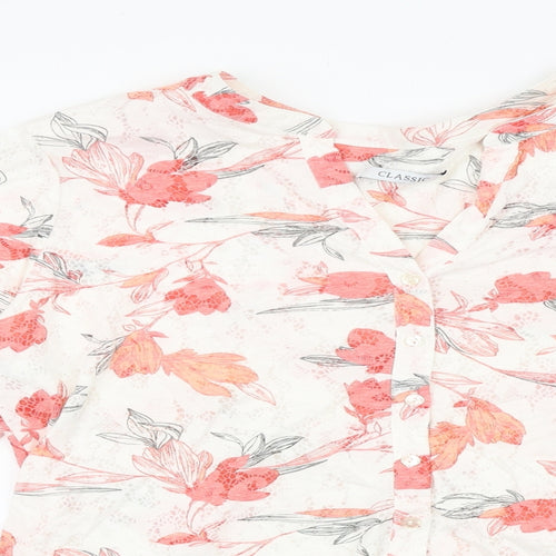 Marks and Spencer Womens White Floral Viscose Basic Button-Up Size 14 V-Neck