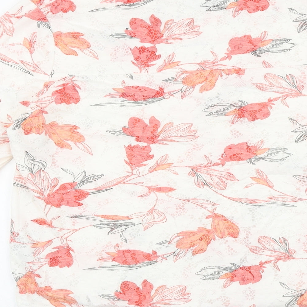 Marks and Spencer Womens White Floral Viscose Basic Button-Up Size 14 V-Neck