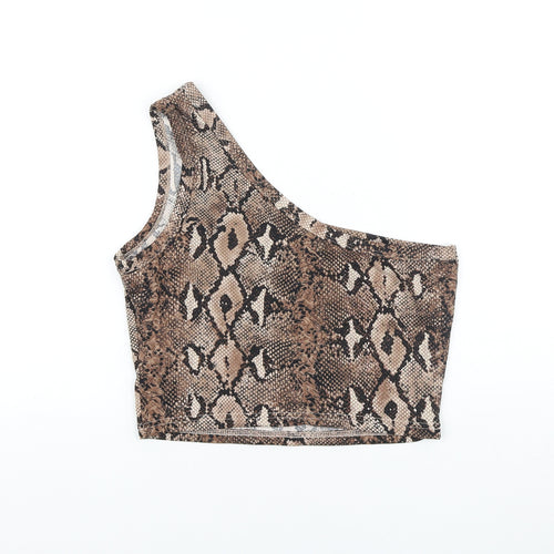 SheIn Womens Brown Animal Print Polyester Cropped Tank Size L One Shoulder - Snake print