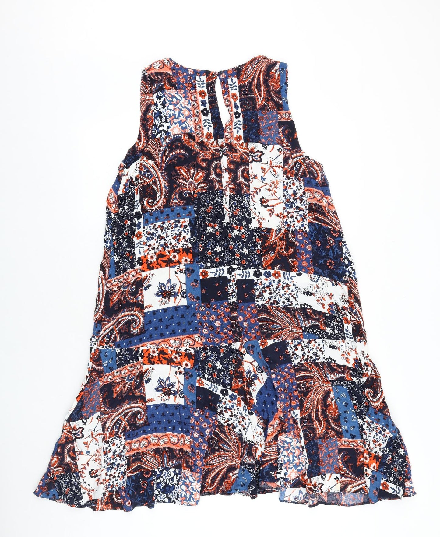 Marks and Spencer Womens Blue Geometric Polyester A-Line Size 16 V-Neck Button