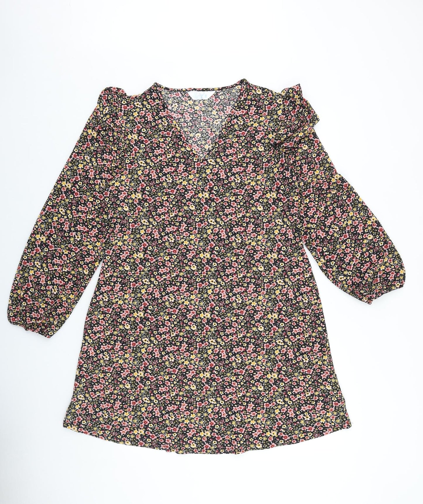 Primark Womens Black Floral Viscose A-Line Size L V-Neck Pullover
