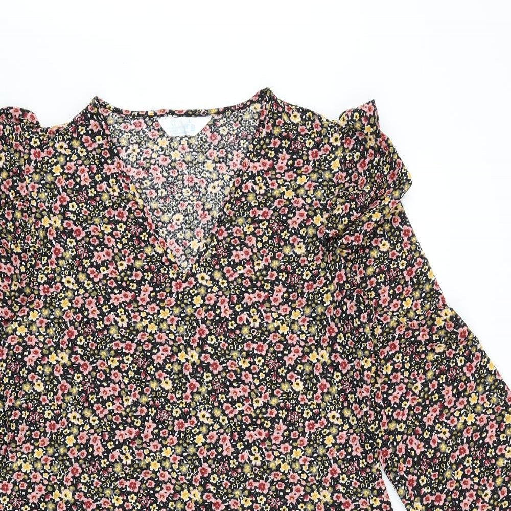 Primark Womens Black Floral Viscose A-Line Size L V-Neck Pullover