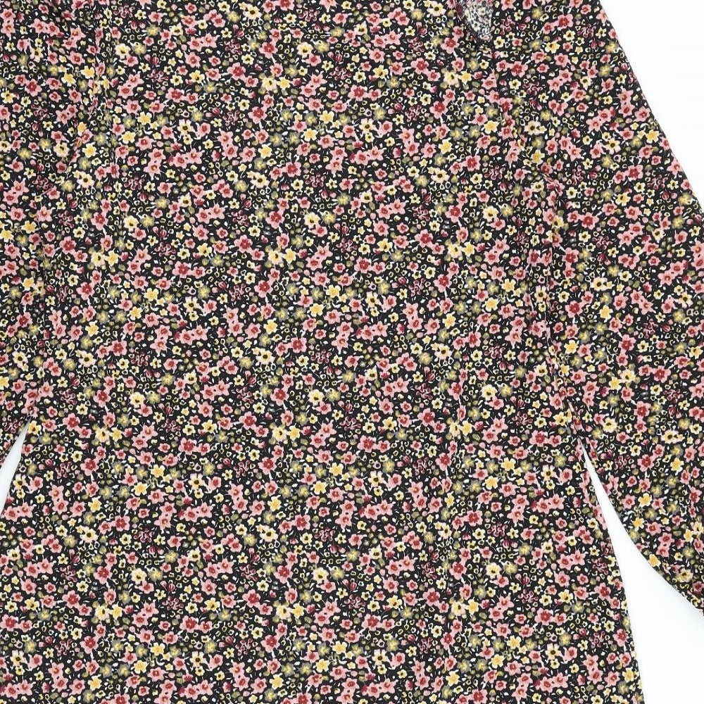 Primark Womens Black Floral Viscose A-Line Size L V-Neck Pullover