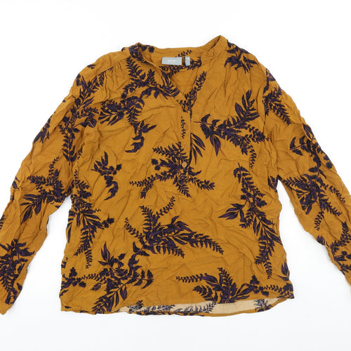 b.young Womens Brown Geometric Viscose Basic Blouse Size 8 V-Neck - Leaf Print