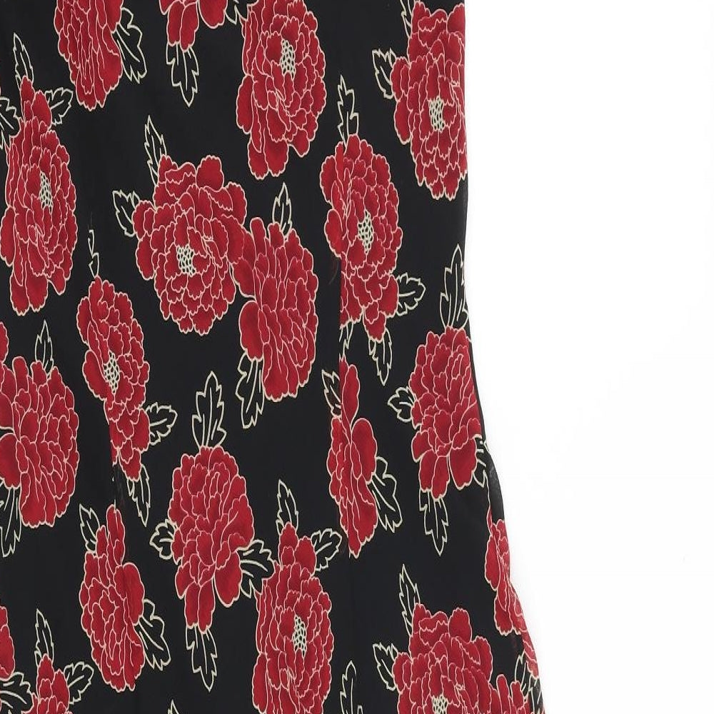 EWM Womens Black Floral Polyester A-Line Size 12 V-Neck Zip