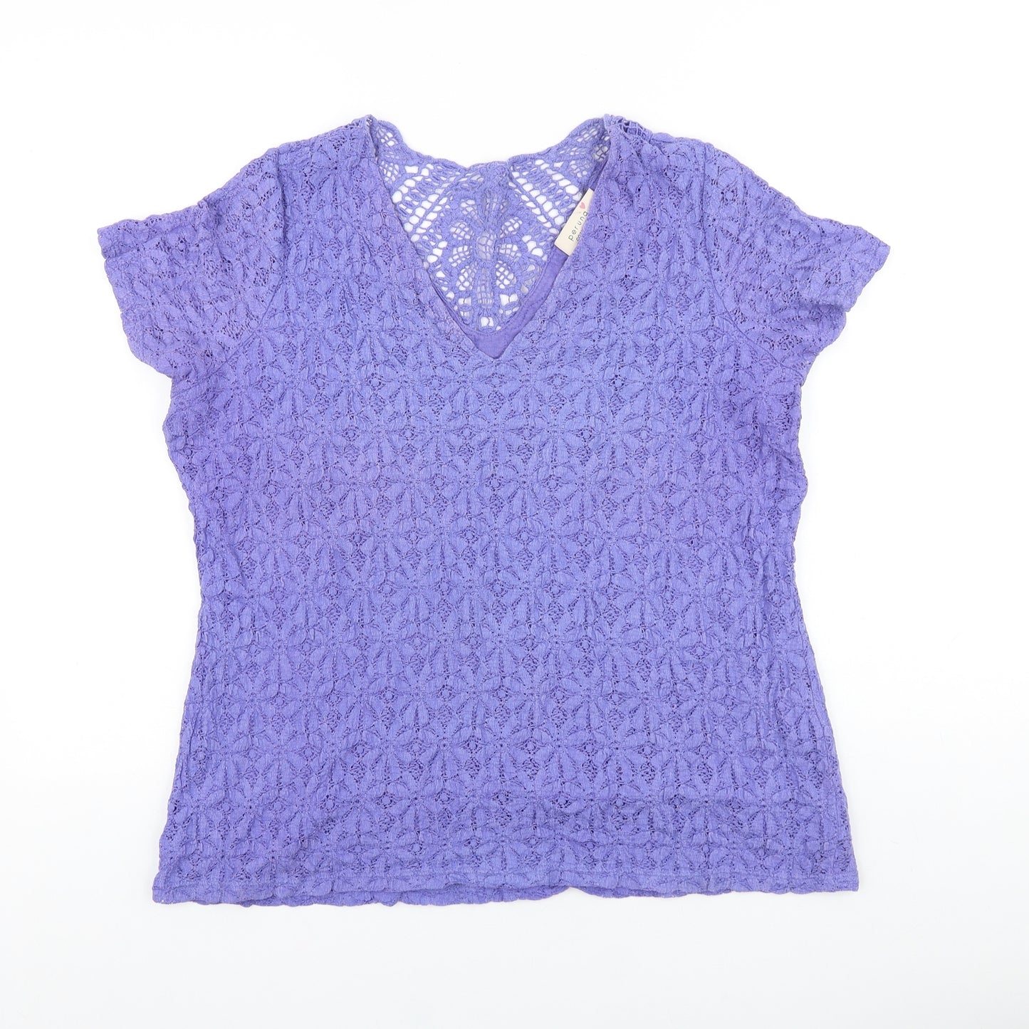 Marks and Spencer Womens Purple Floral 100% Cotton Basic T-Shirt Size 18 V-Neck