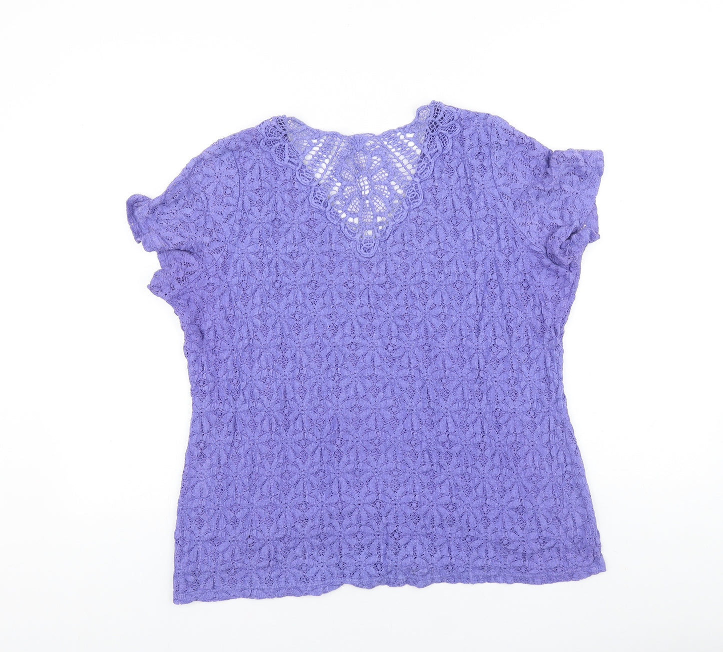 Marks and Spencer Womens Purple Floral 100% Cotton Basic T-Shirt Size 18 V-Neck