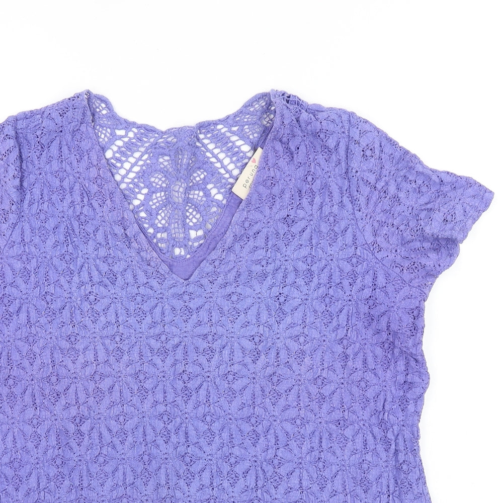 Marks and Spencer Womens Purple Floral 100% Cotton Basic T-Shirt Size 18 V-Neck