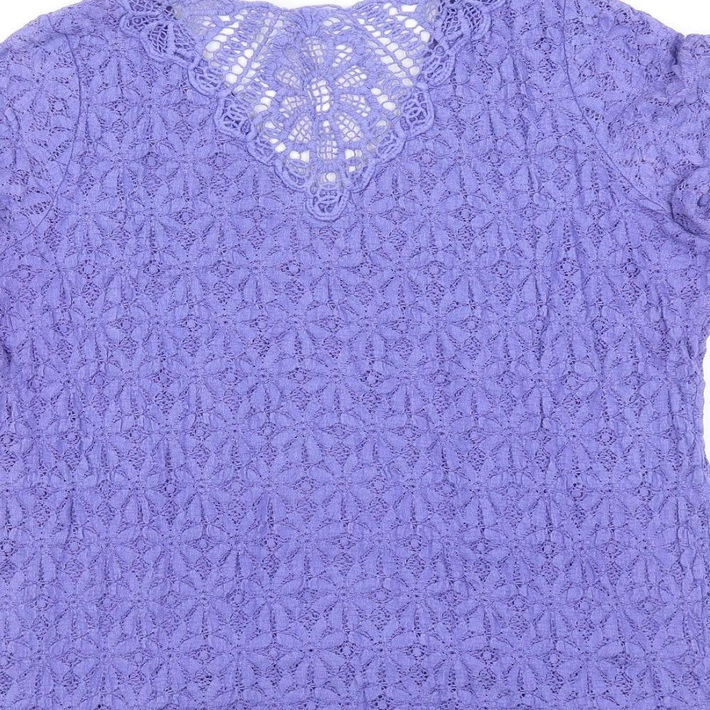 Marks and Spencer Womens Purple Floral 100% Cotton Basic T-Shirt Size 18 V-Neck