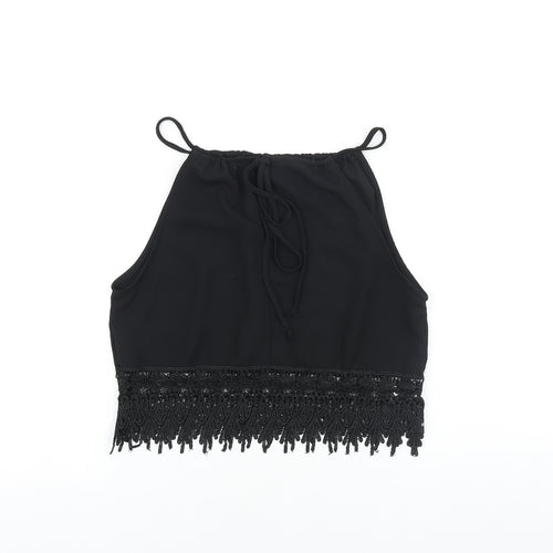 Preworn Womens Black Polyester Cropped Tank Size S Boat Neck