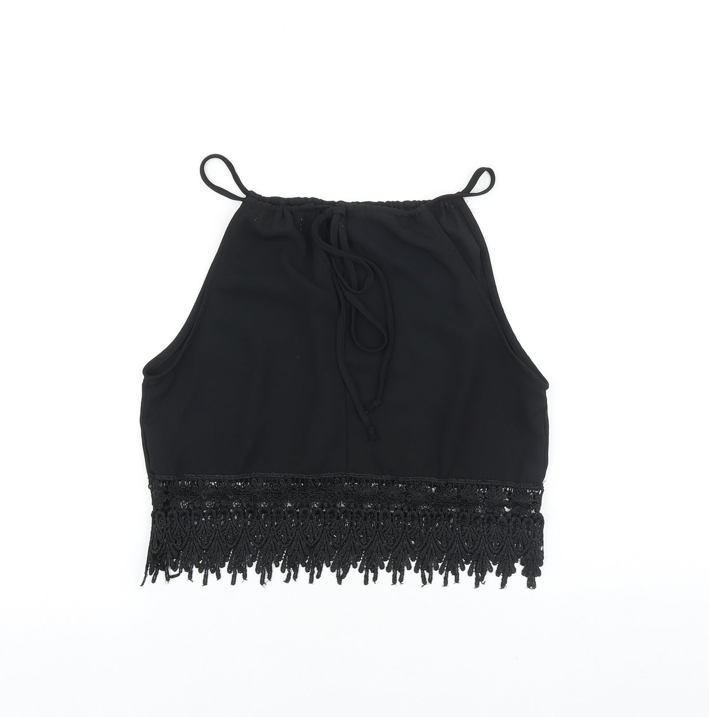 Preworn Womens Black Polyester Cropped Tank Size S Boat Neck