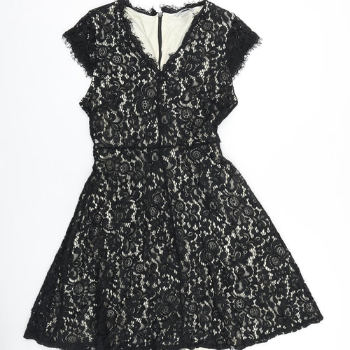 H&M Womens Black Cotton A-Line Size S V-Neck Zip