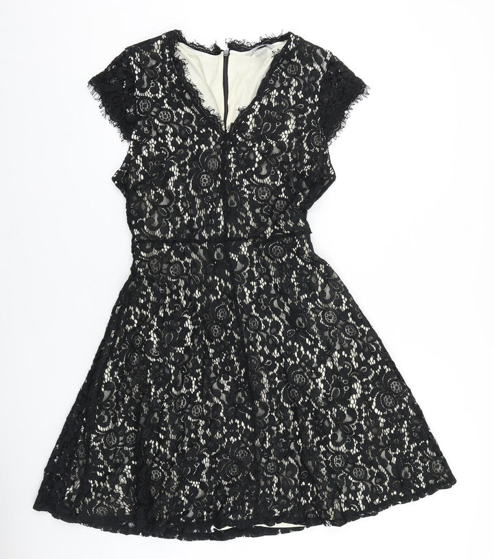 H&M Womens Black Cotton A-Line Size S V-Neck Zip