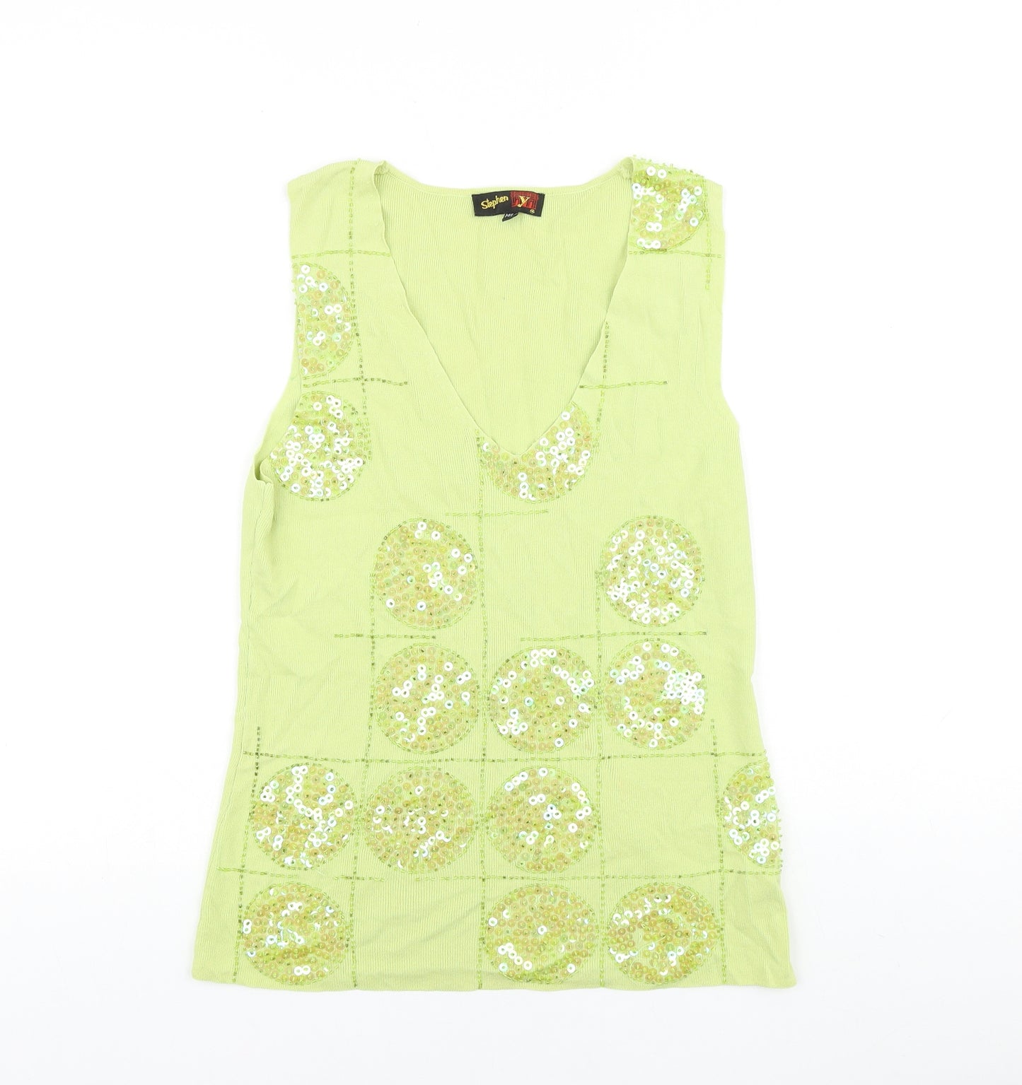 Stephen Womens Green Geometric Viscose Kimono Tank Size S V-Neck