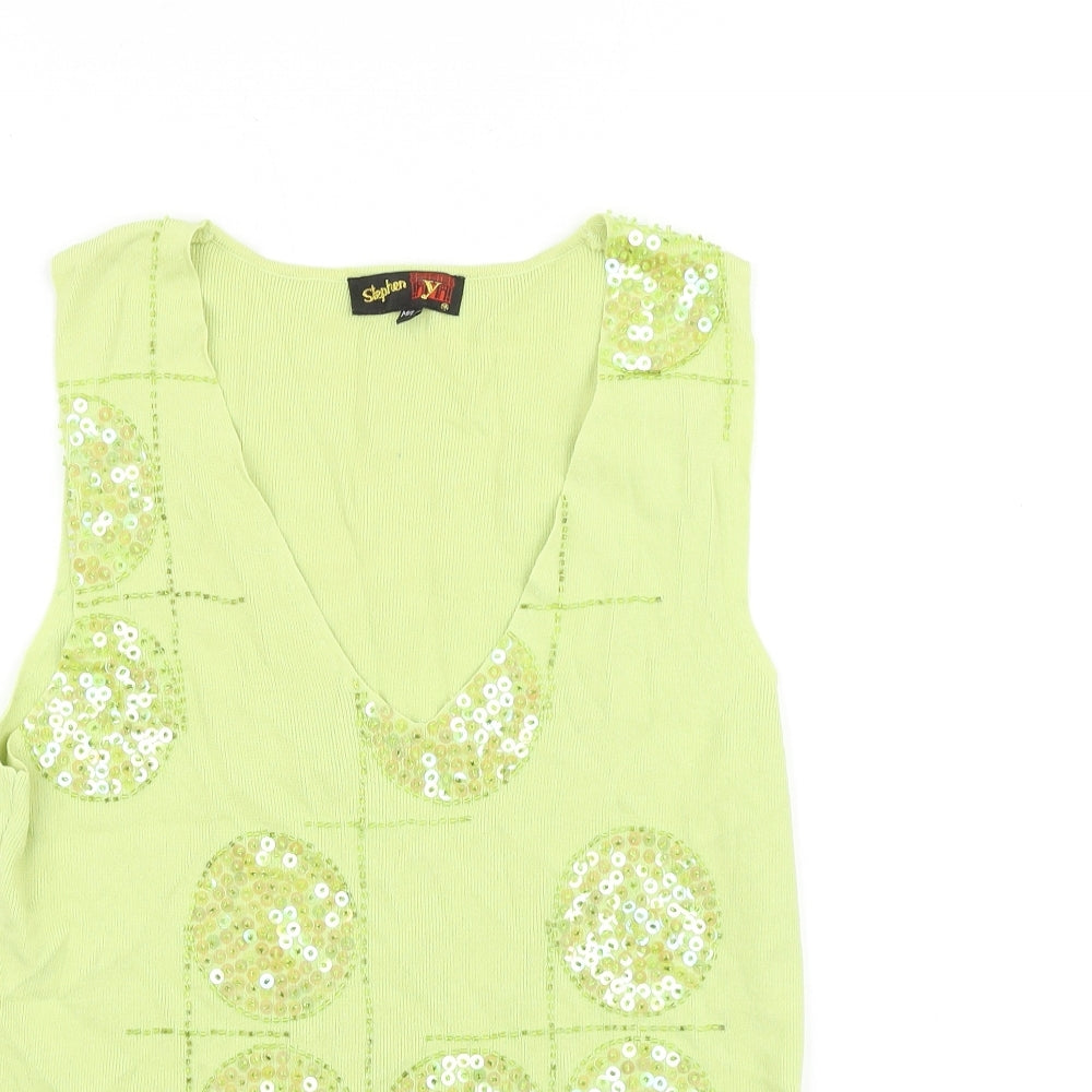 Stephen Womens Green Geometric Viscose Kimono Tank Size S V-Neck