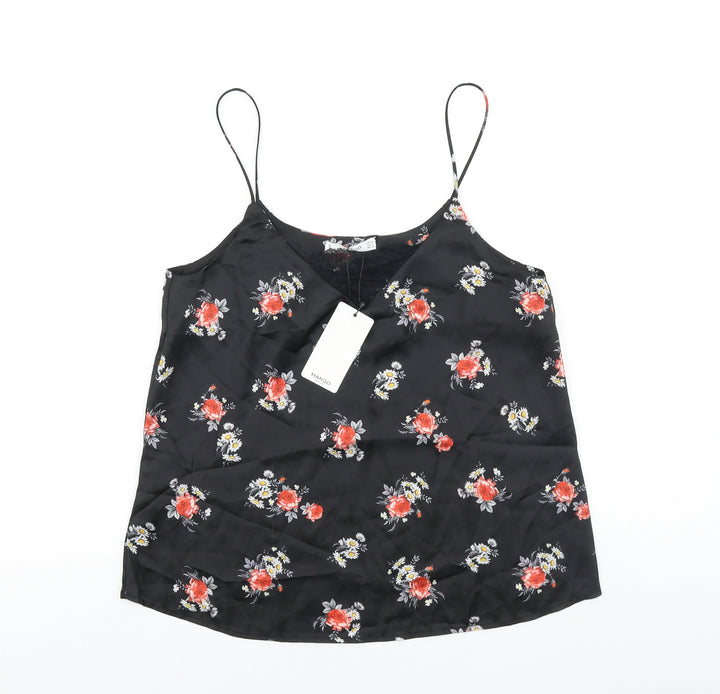 Mango Womens Black Floral Polyester Camisole Tank Size S V-Neck - Lace Insert