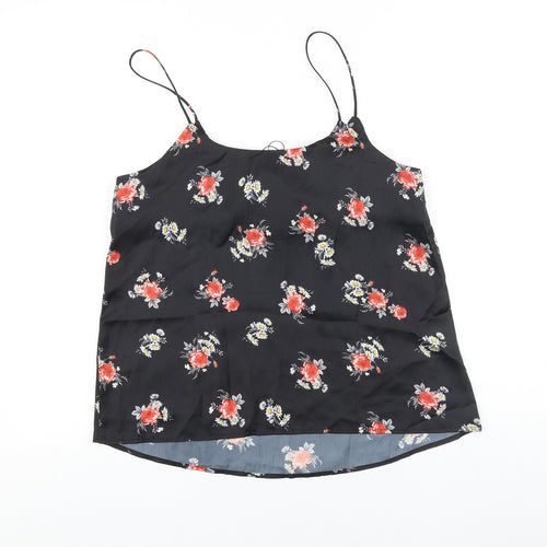 Mango Womens Black Floral Polyester Camisole Tank Size S V-Neck - Lace Insert