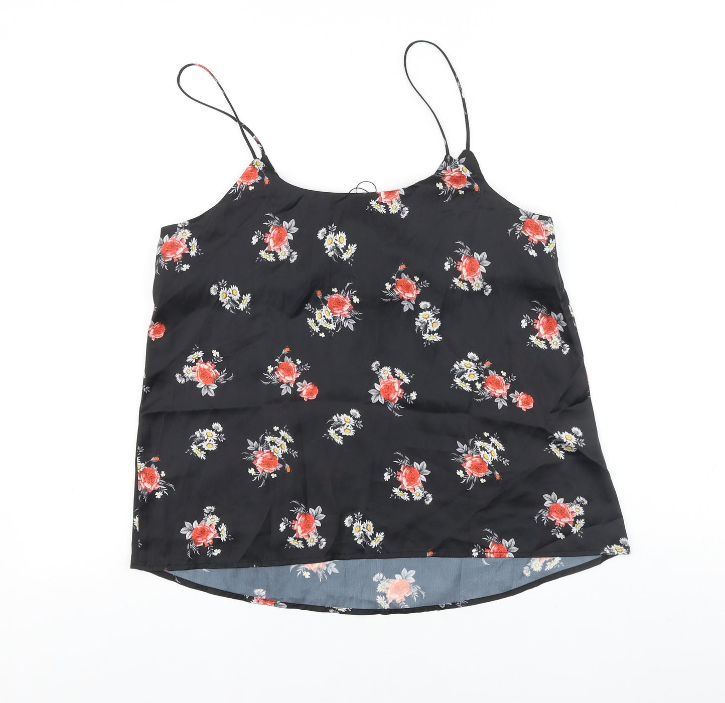 Mango Womens Black Floral Polyester Camisole Tank Size S V-Neck - Lace Insert