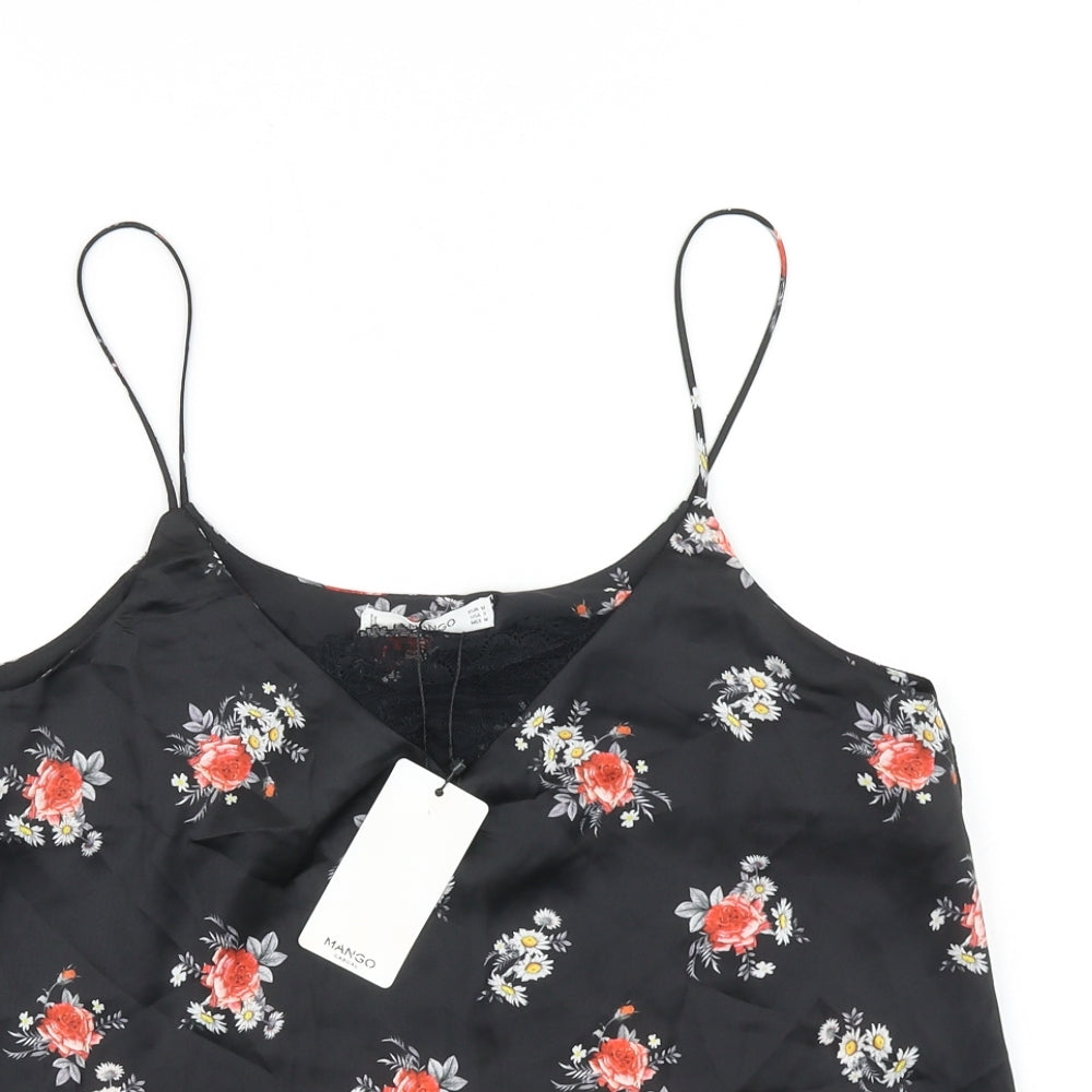 Mango Womens Black Floral Polyester Camisole Tank Size S V-Neck - Lace Insert