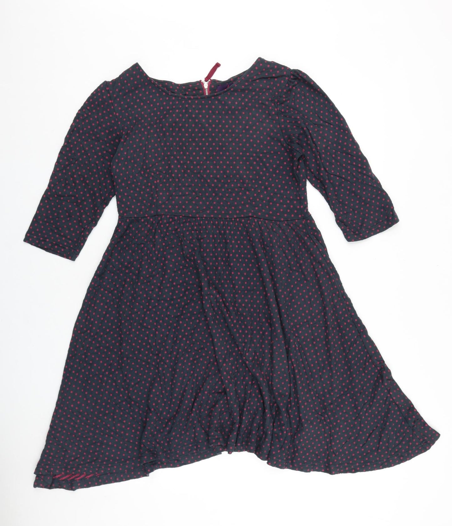 Ness Womens Blue Polka Dot 100% Cotton A-Line Size 12 Round Neck Zip
