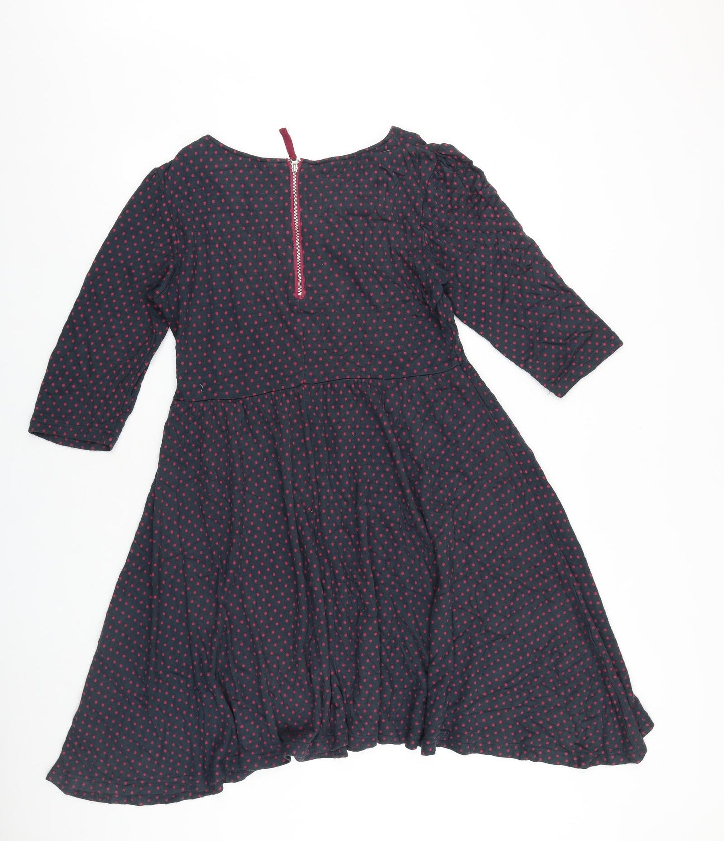 Ness Womens Blue Polka Dot 100% Cotton A-Line Size 12 Round Neck Zip