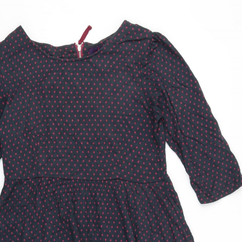 Ness Womens Blue Polka Dot 100% Cotton A-Line Size 12 Round Neck Zip