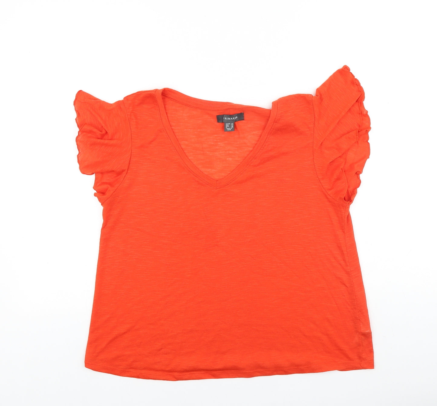Primark Womens Orange Viscose Basic T-Shirt Size 14 V-Neck