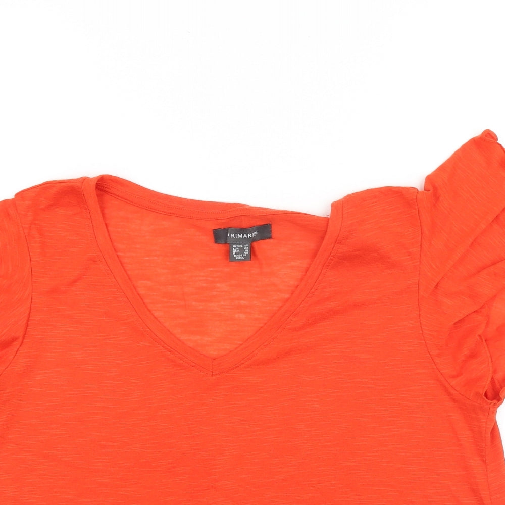 Primark Womens Orange Viscose Basic T-Shirt Size 14 V-Neck