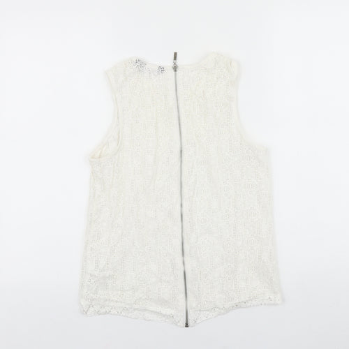 New Look Womens White Floral Polyamide Basic Tank Size 10 Round Neck